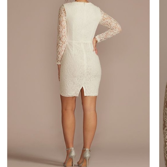 David’s Bridal long sleeve illusion v-neck short dress - Picture 3 of 3